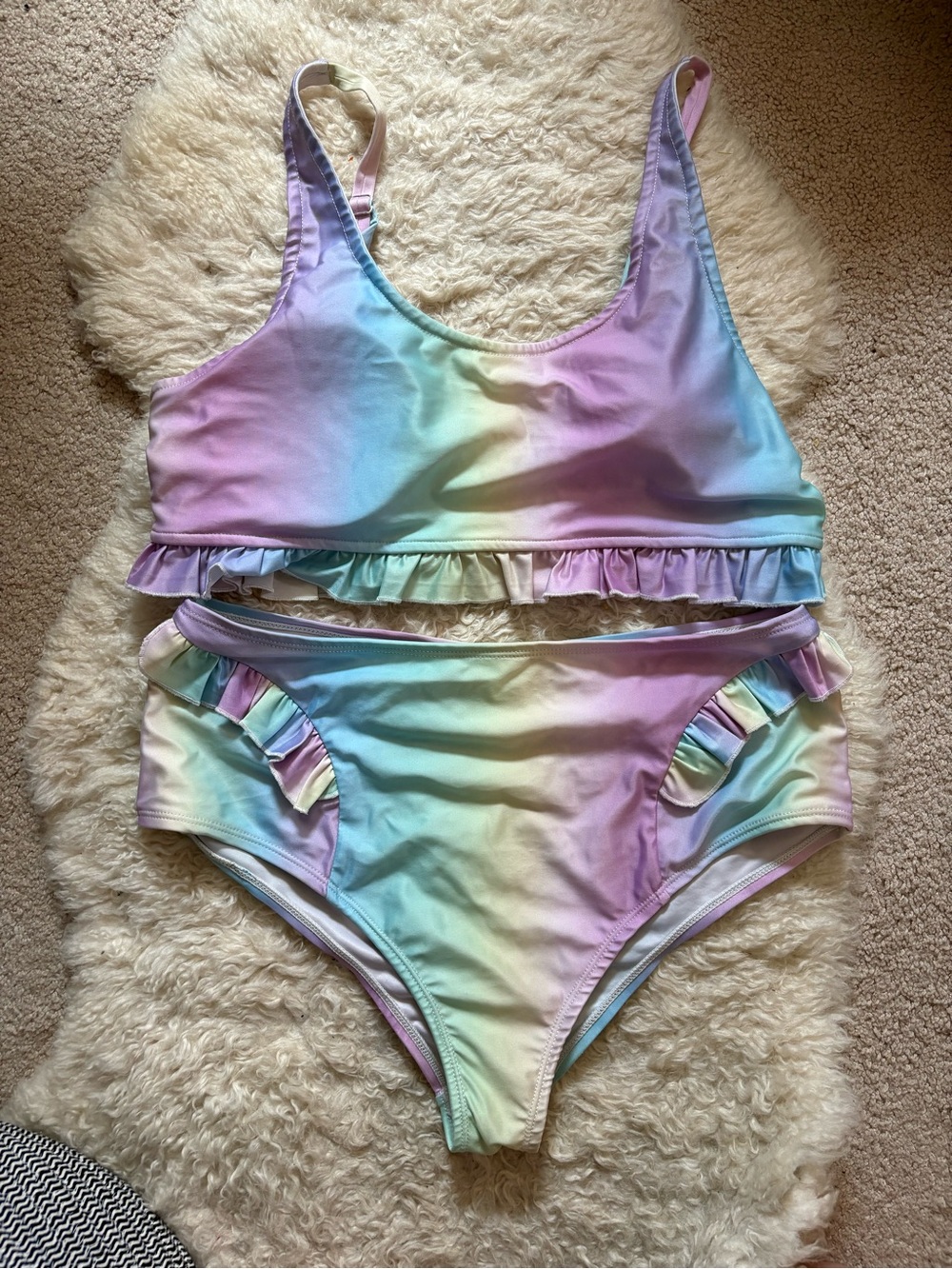 Artscow Pastel Rainbow Ruffle Tie Dye Bikini Set XL